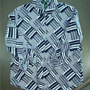Lauren Ralph Lauren Navy and White Geometric Women's Long Sleeve Shirt